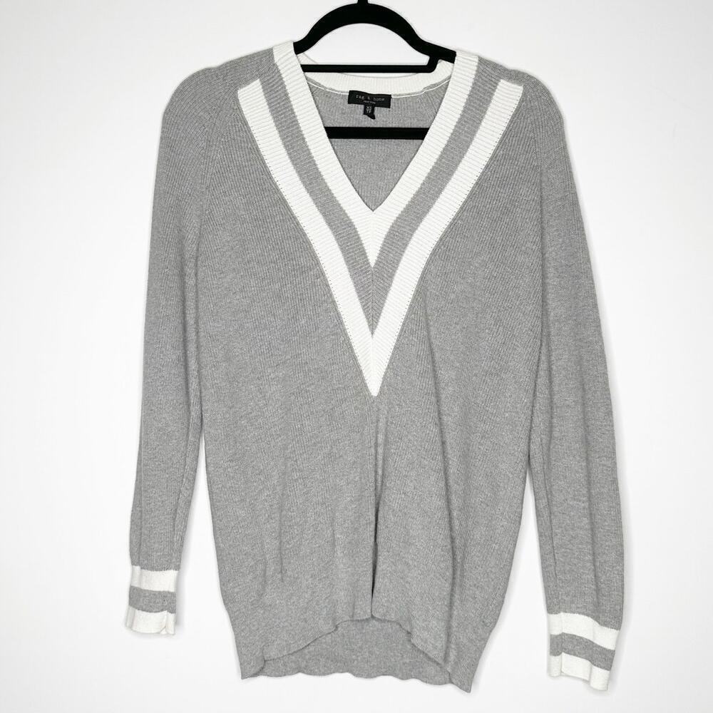 Rag & Bone Talia Cashmere Blend Varsity Sweater Women's Gray White Size XS